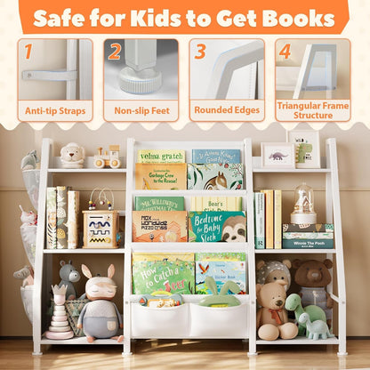 Kids Bookshelf Large Storage Bookcase: 3-Tier Book Sling Shelf Toy