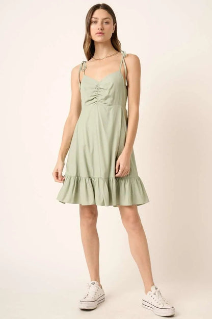 Mittoshop Ruched Detail Spaghetti Tie Mini Dress