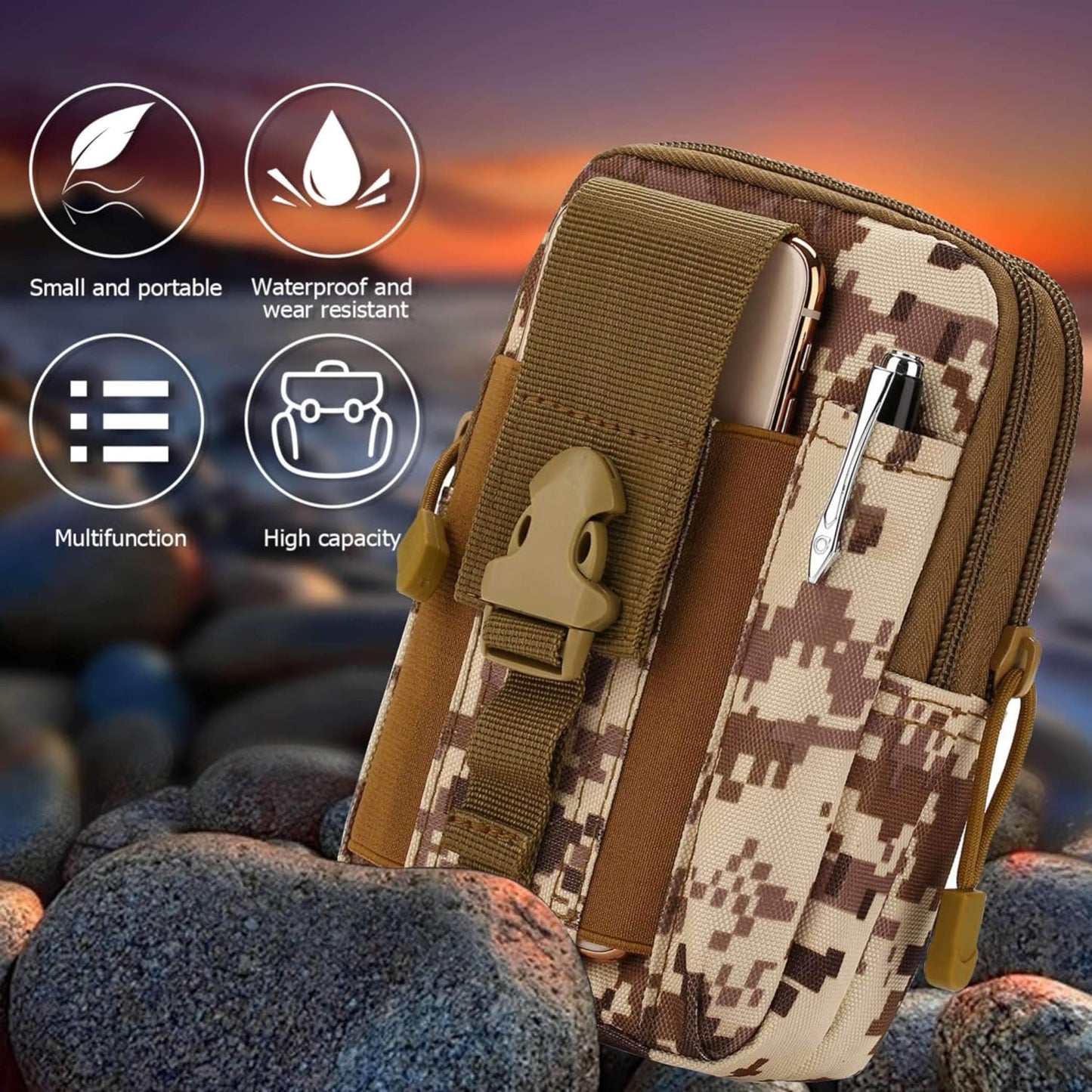 Tactical MOLLE Military Pouch Waist Bag for Hiking, Running and Outdoo