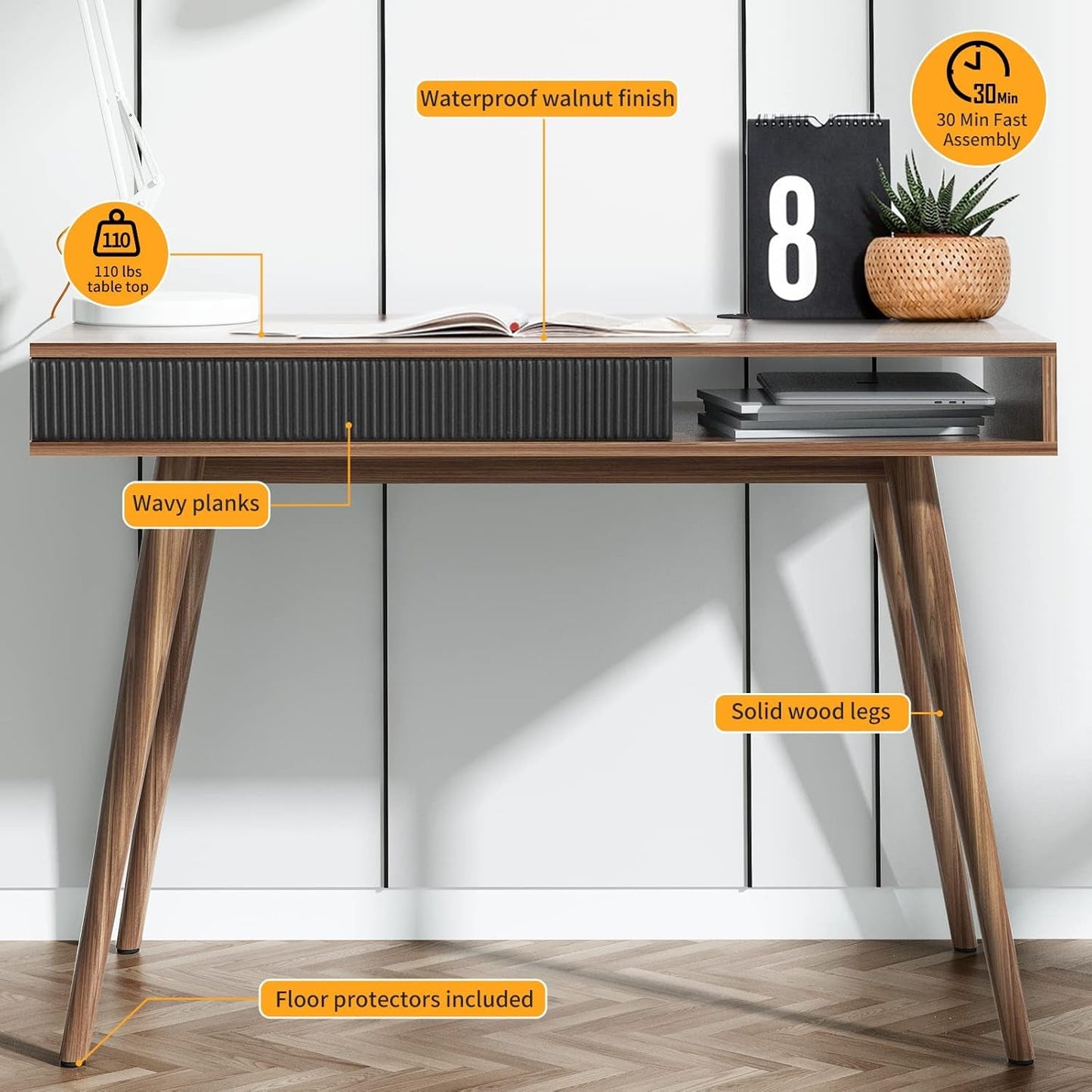 Office Desk Mid Century Modern Desk Writing Desk with Drawer Simple
