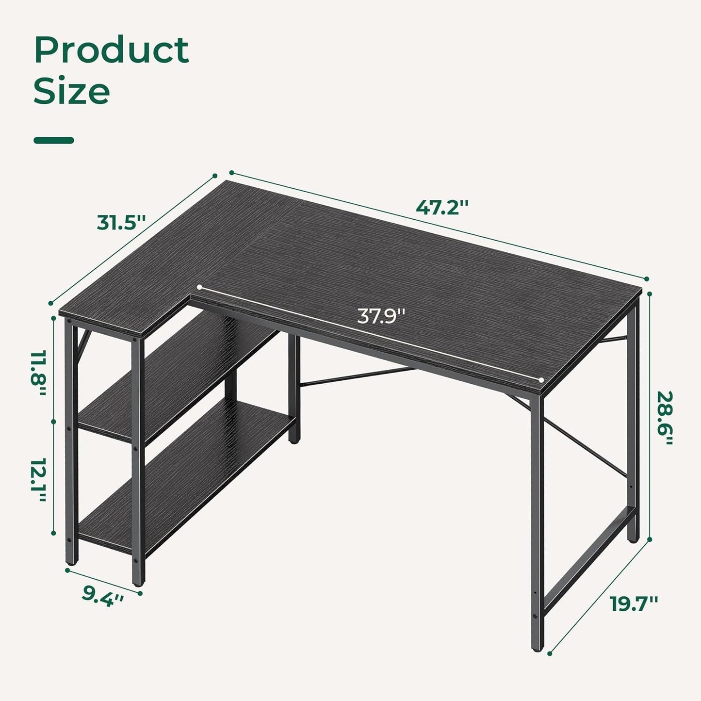 L Shaped Desk, 47 Inches Computer Desk with Reversible Storage