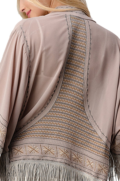Embroidered Fringe Kimono – Bohemian Layering Essential