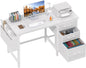 White Computer Desk with Fabric File Drawers Cabinet, 47 Inch Home