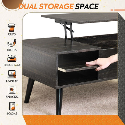 Wood Lift Top Coffee Table with Hidden Compartment and Adjustable