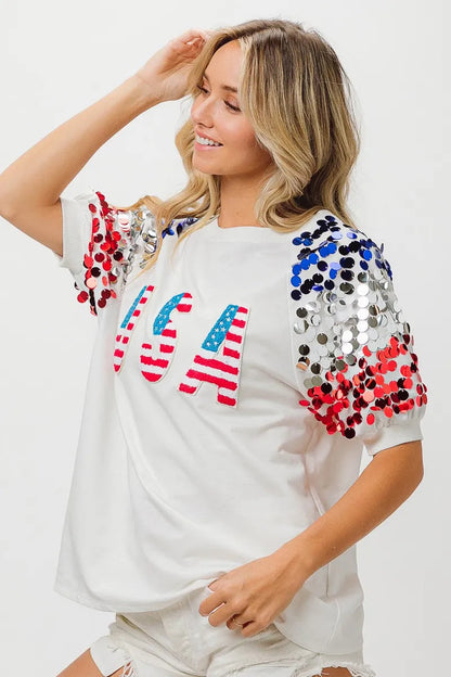 BiBi American Flag Theme Sequin Top