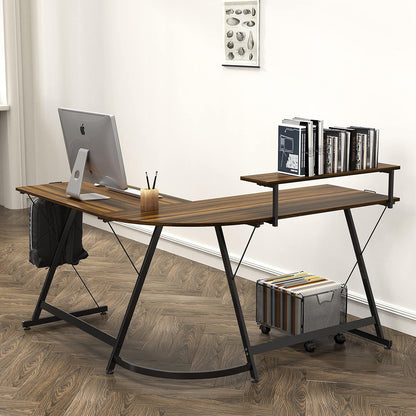 Vista L-Shape Desk with Monitor Stand, Walnut