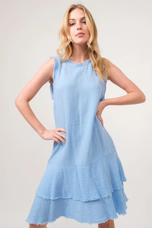 And The Why Washed Fringe Detail Tiered Dress