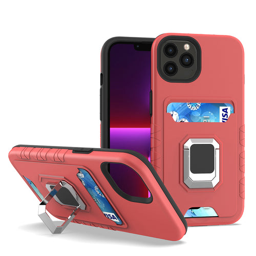 KIKO Square Ring Stand with Card Holder Slot Hybrid Case for iPhone 13