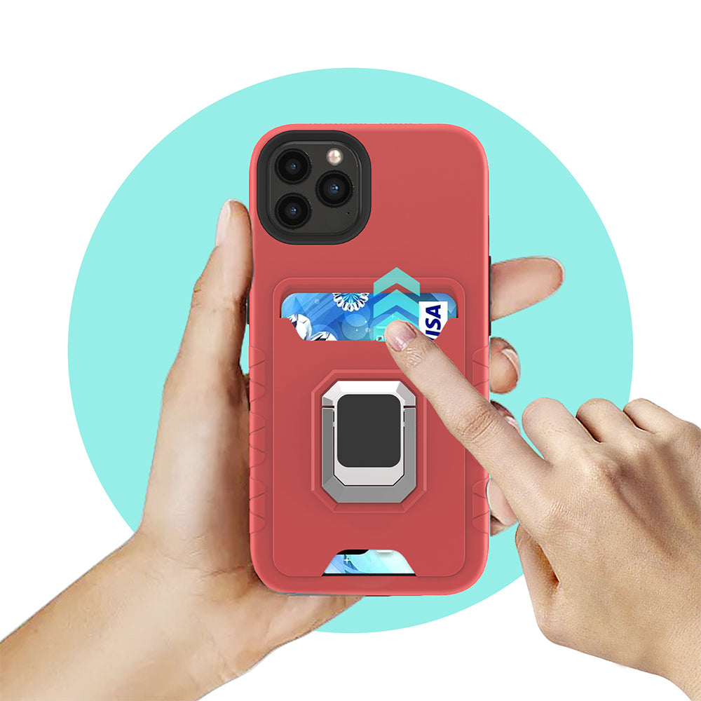 Square Ring Stand with Card Slot Hybrid Case for iPhone 13 Pro Max