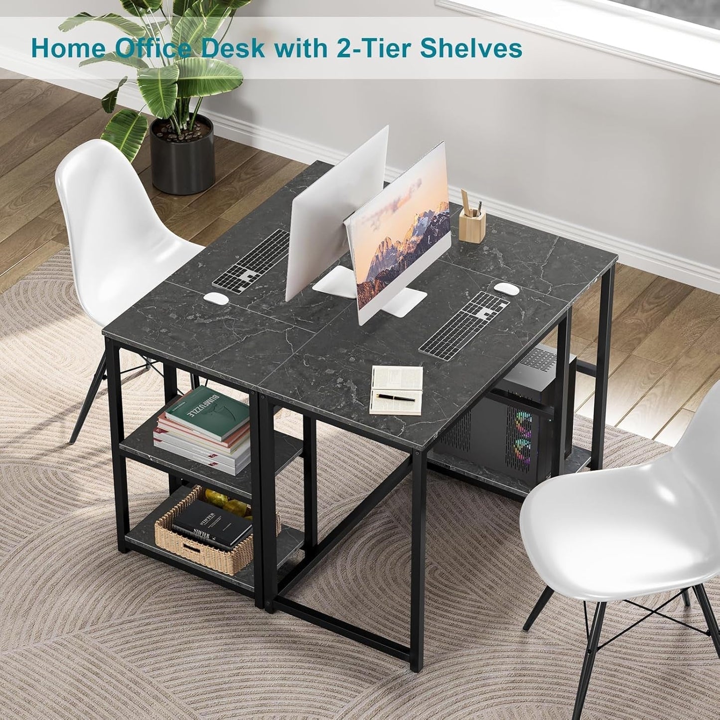 Computer Desk 40 Inches with 2-Tier Shelves Sturdy Home Office Desk
