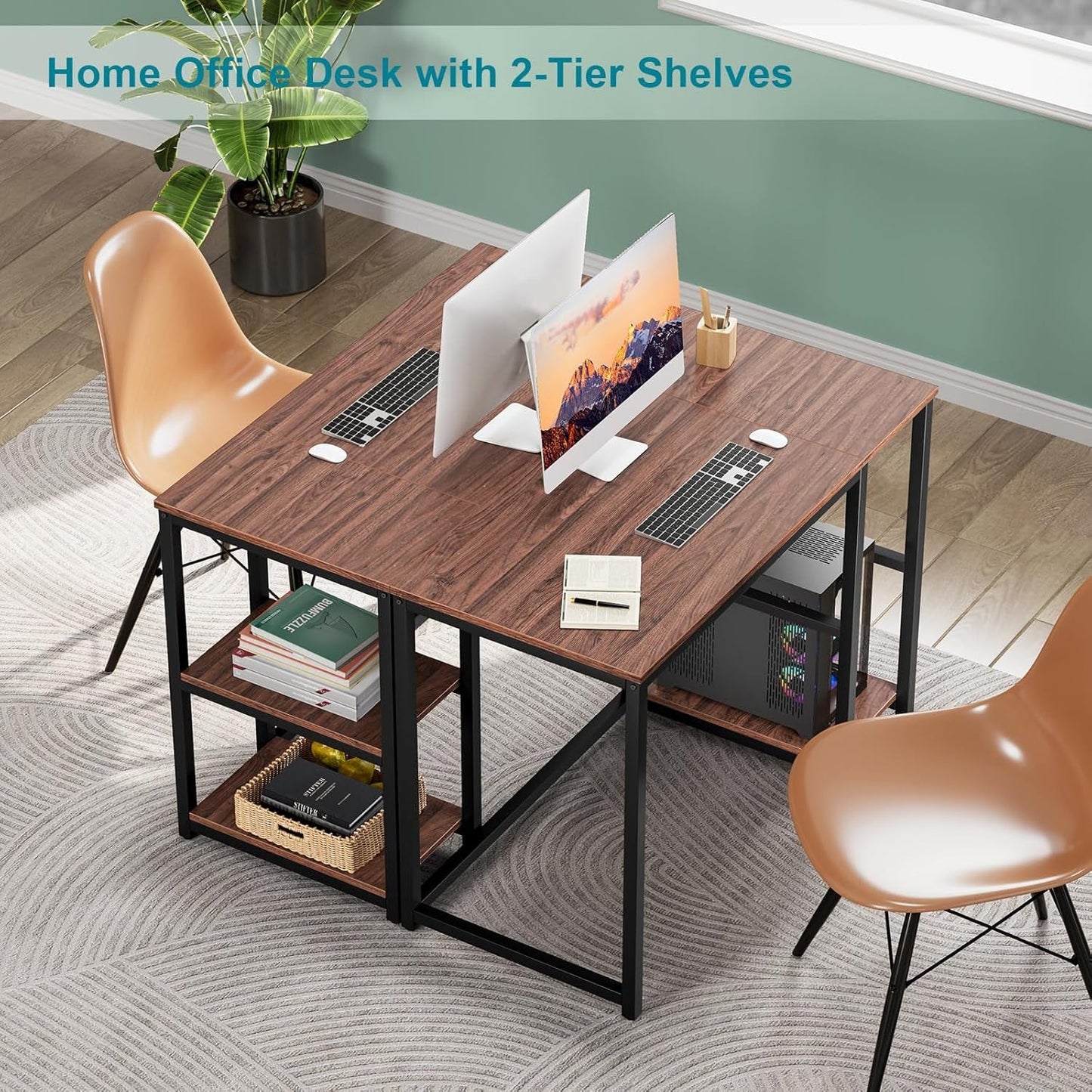 Computer Desk 40 Inch with 2 Shelves, Sturdy Home Office Desk with