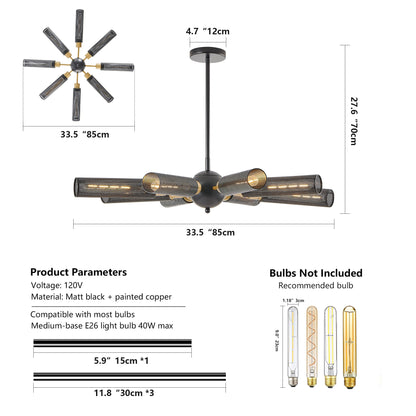 Modern Industrial Sputnik Chandelier, 8-Light Black and Gold Metal
