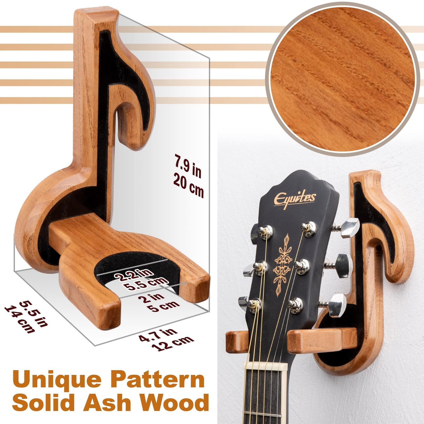 Guitar Holder Wall Mount Ash Wood Wooden Guitar Hanger Hook Stand Rack