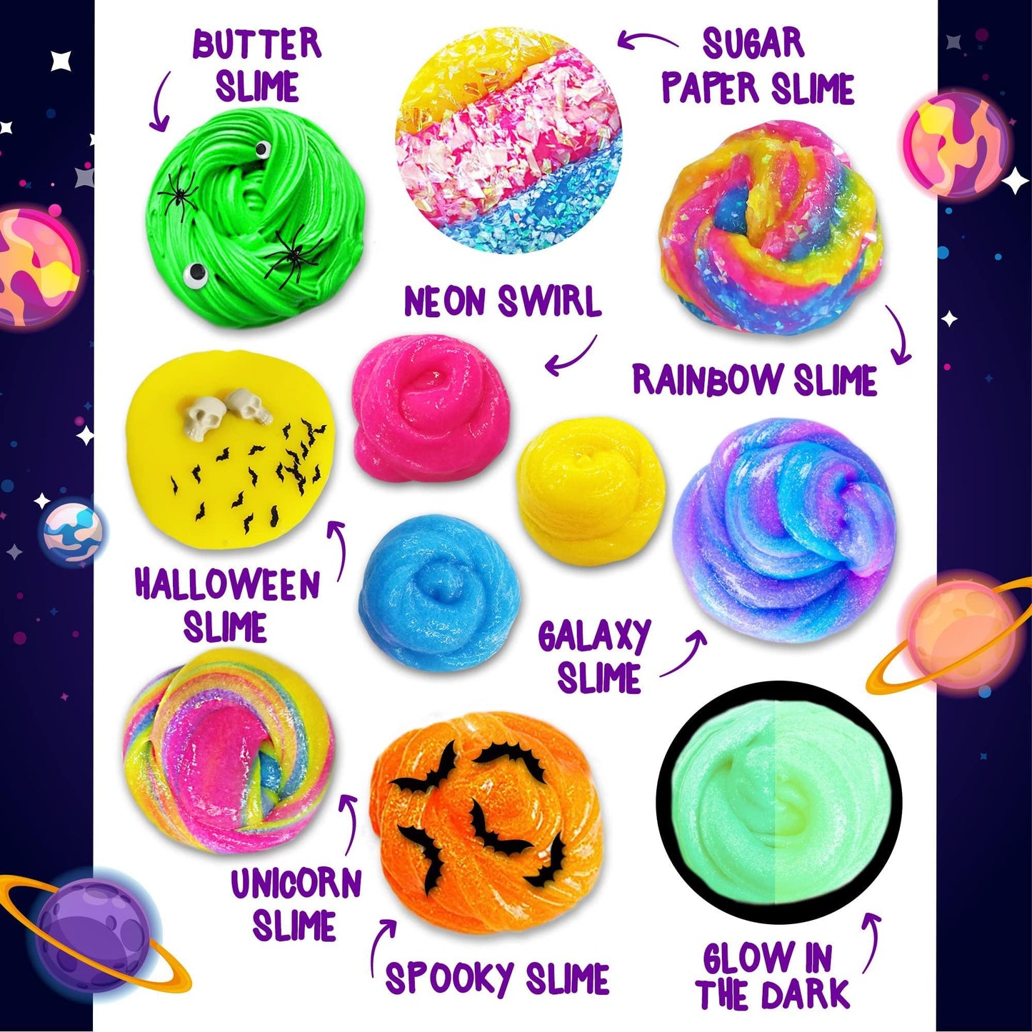 Galaxy & Glow In The Dark Slime Kit For Boys And Girls Make 25 Oz Of
