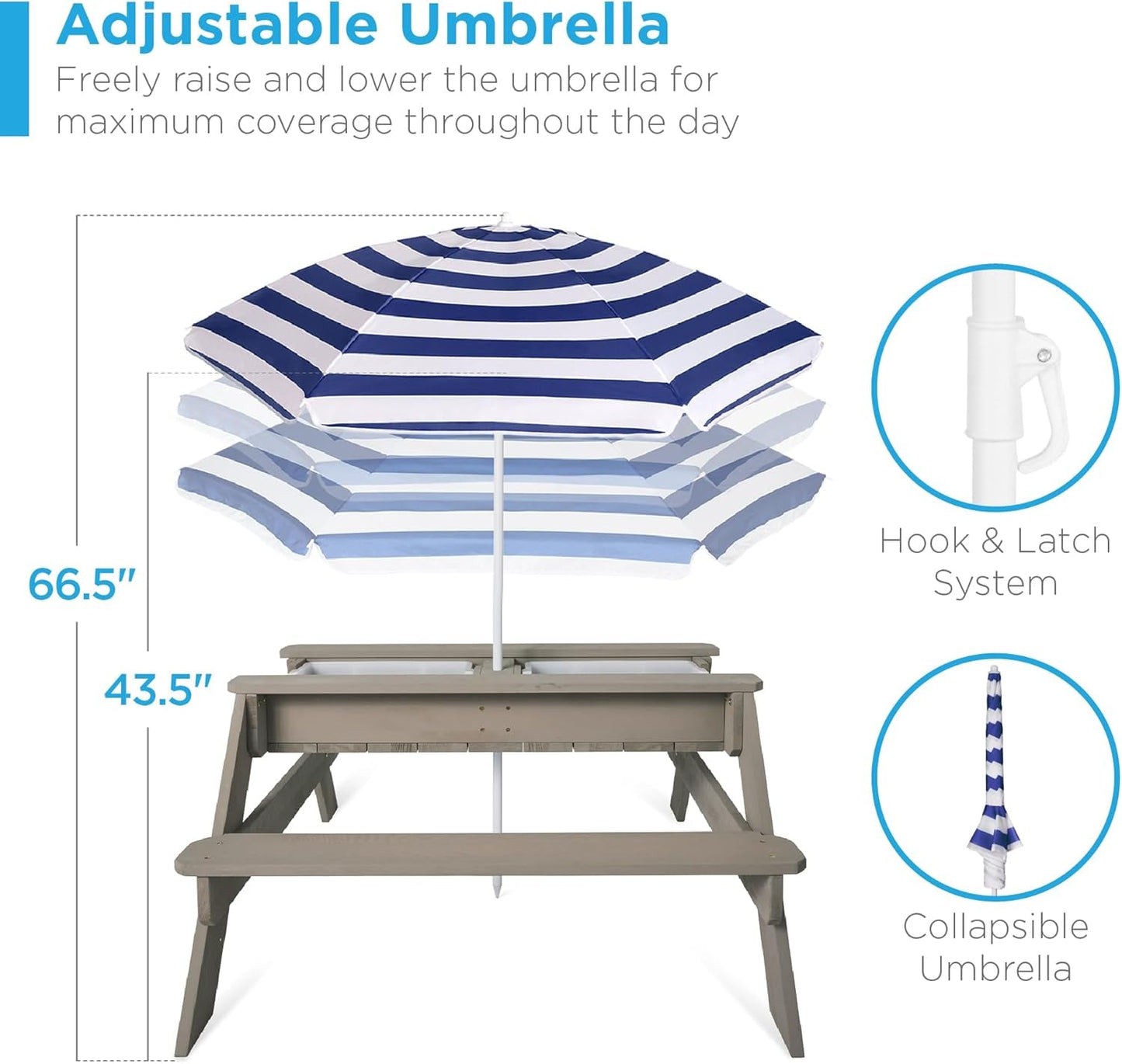 Gray Navy Kids 3-in-1 Sand Water Picnic Table