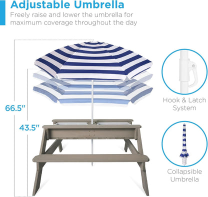 Gray Navy Kids 3-in-1 Sand Water Picnic Table