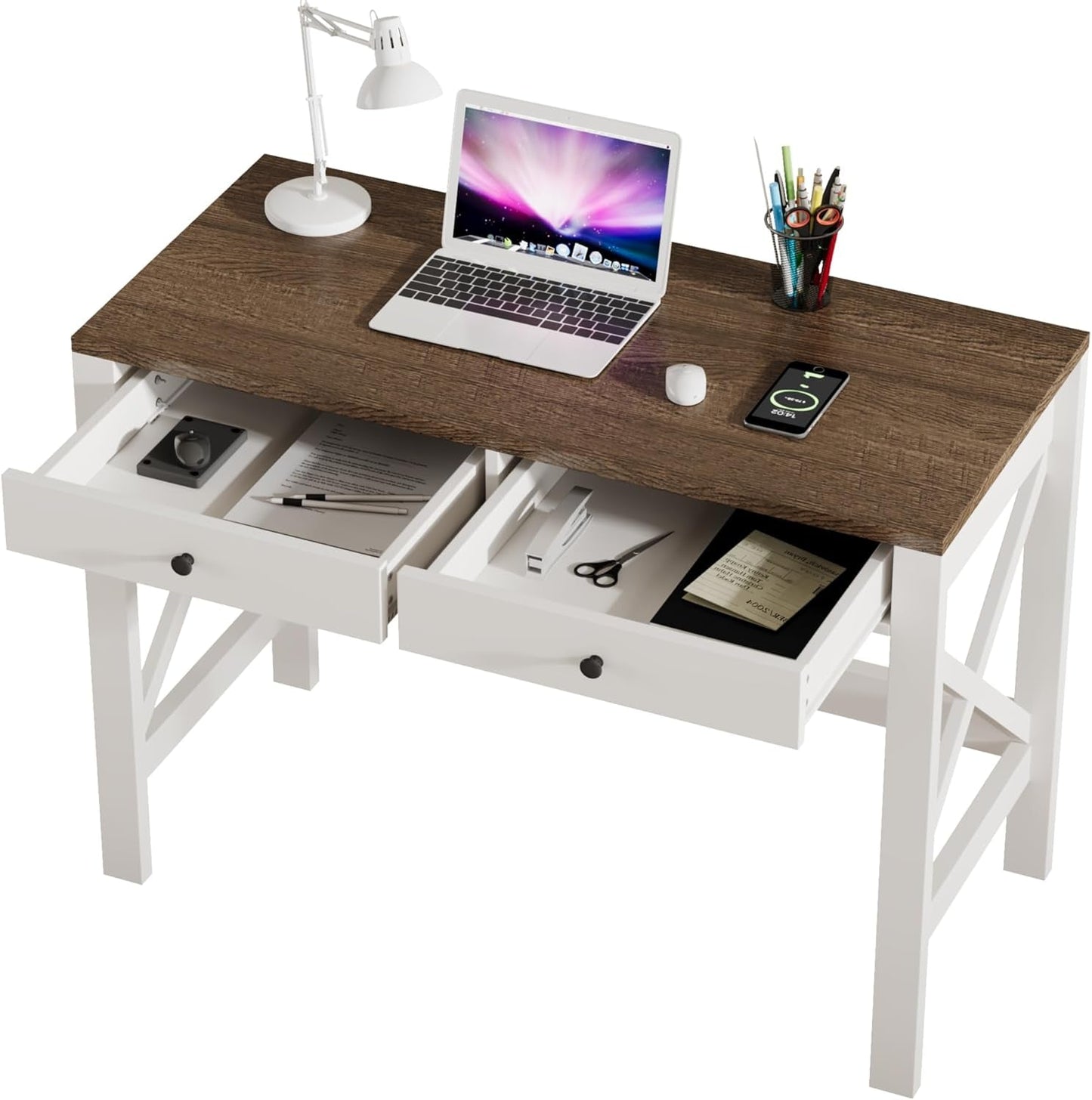 Farmhouse Desk 39" Computer Desk with Drawers, Small Study Writing