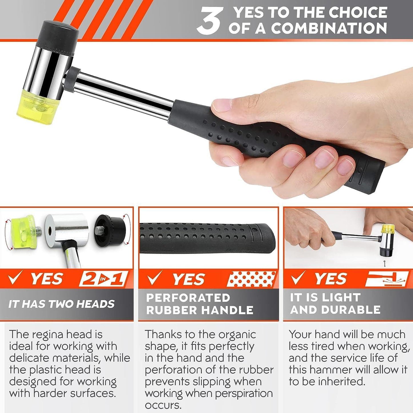 Double Faced Small Rubber Mallet Hammer Tool   25mm Non Marring Hammer