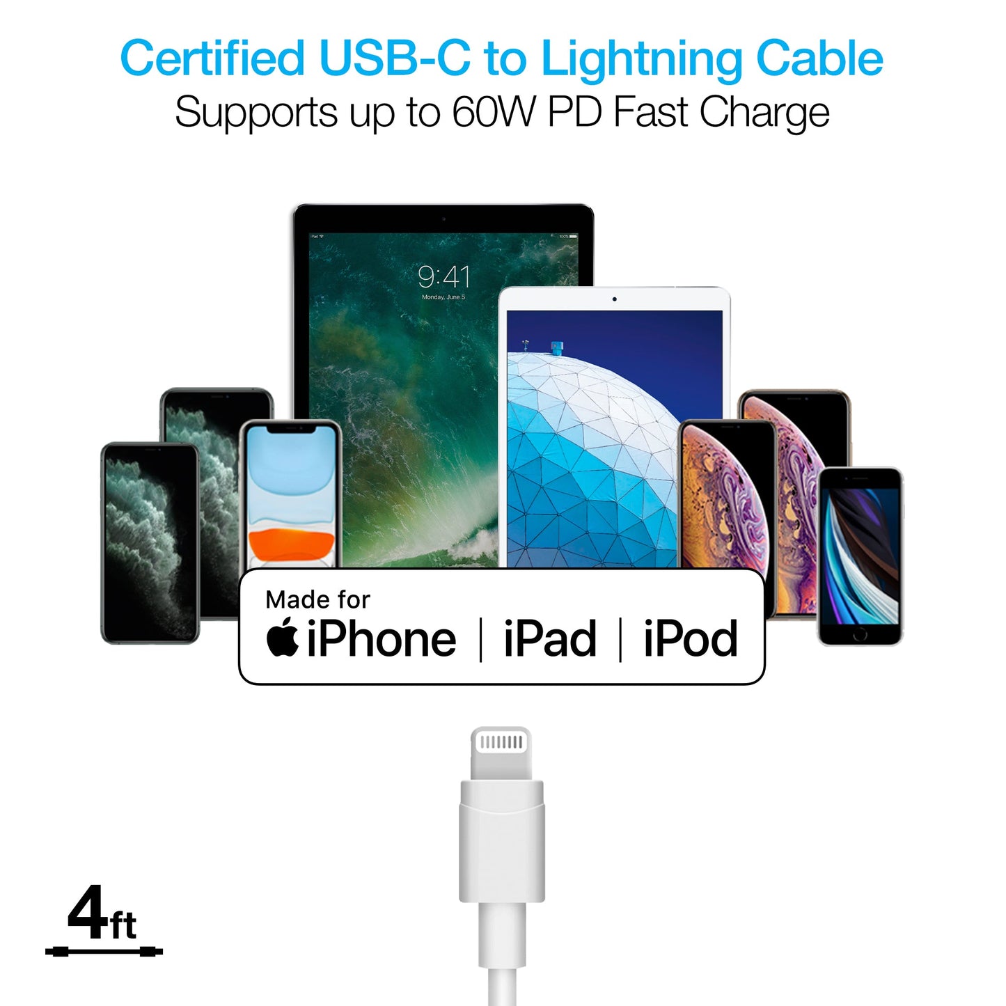 Naztech 20W PD Wall Charger + USB-C to Lightning 4ft Cbl WHT (15396-HY