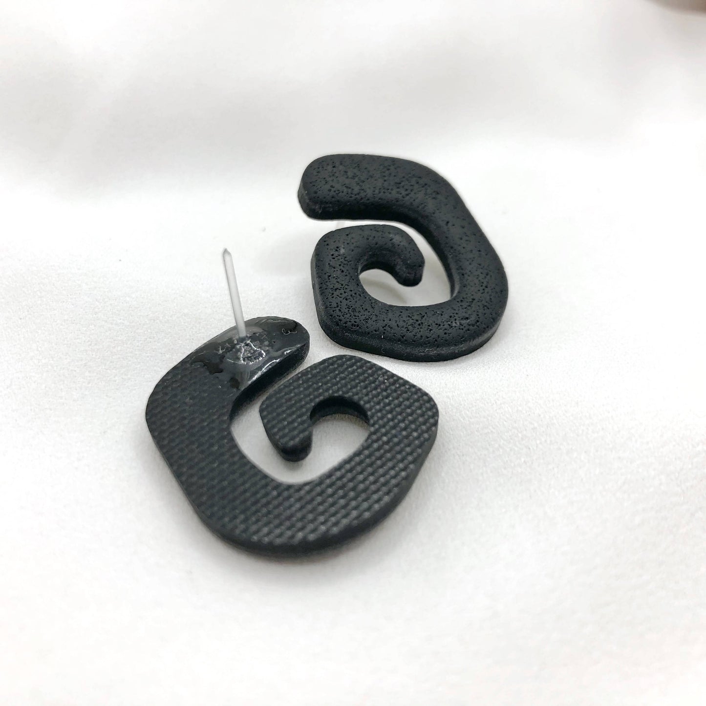 Artisan Made Black Polymer Clay Earrings - Nickel Free