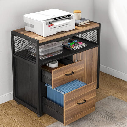 Rustic L-Shaped Desk with Storage and Cabinet