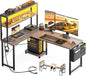 L Shaped Desk Gaming Desk with LED Light & Power Outlet, 53 Inch