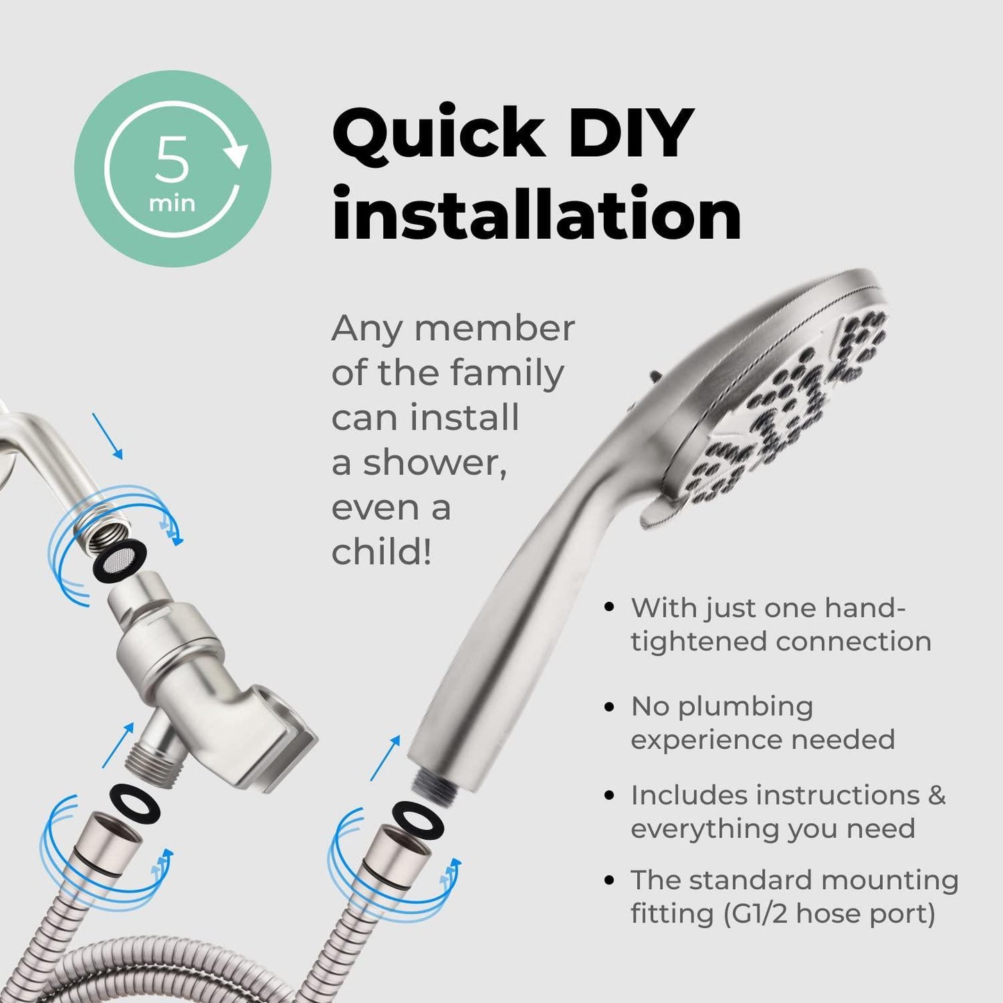 High Pressure Shower Head with Handheld   8 Spray Settings High Flow