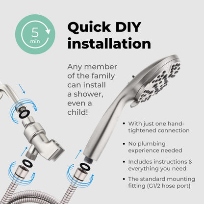 High Pressure Shower Head with Handheld   8 Spray Settings High Flow
