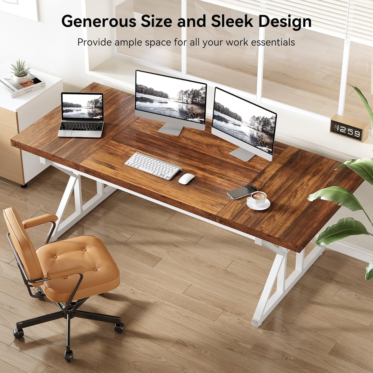 70.8-Inch Large Executive Desk, Modern Computer Office Desk, Wooden