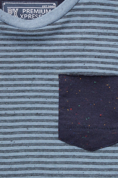 Blue Stripe Pocket Tee with Contrast Pocket