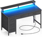 Computer Desk with Power Outlets & LED Light, 39 Inch Home Office Desk