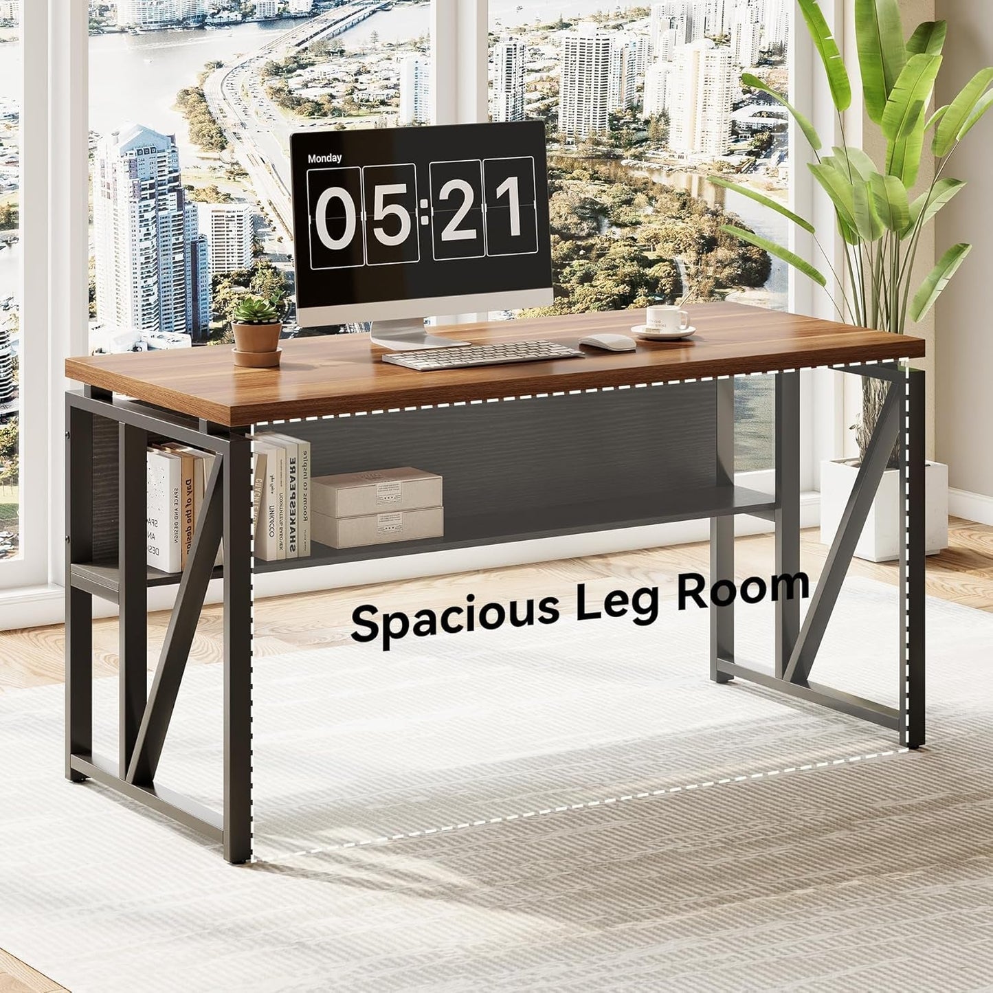 55" Executive Computer Desk and Lateral File Cabinet, L-Shaped Office