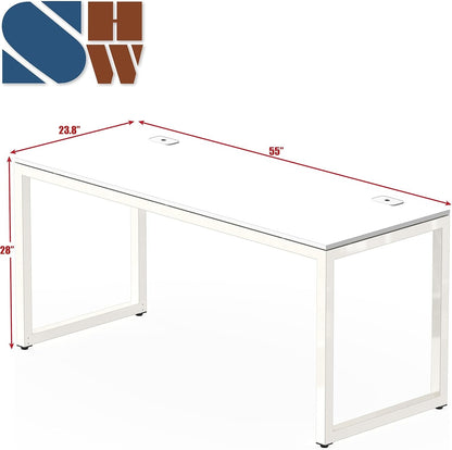 Home Office 55-Inch Large Computer Desk, 24" Deep, White