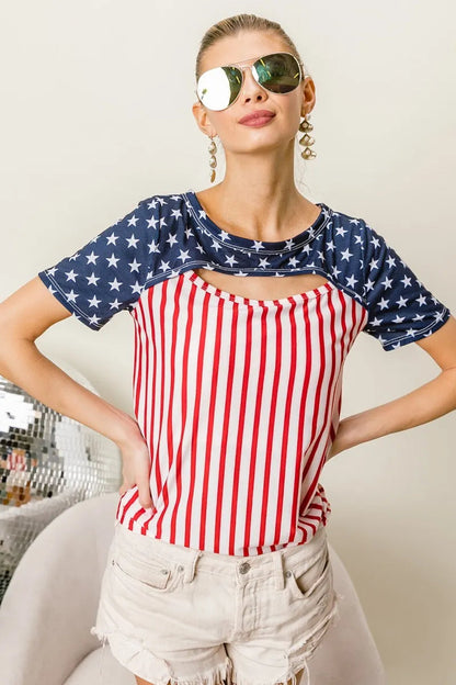BiBi American Flag Theme Front Cut Out Top