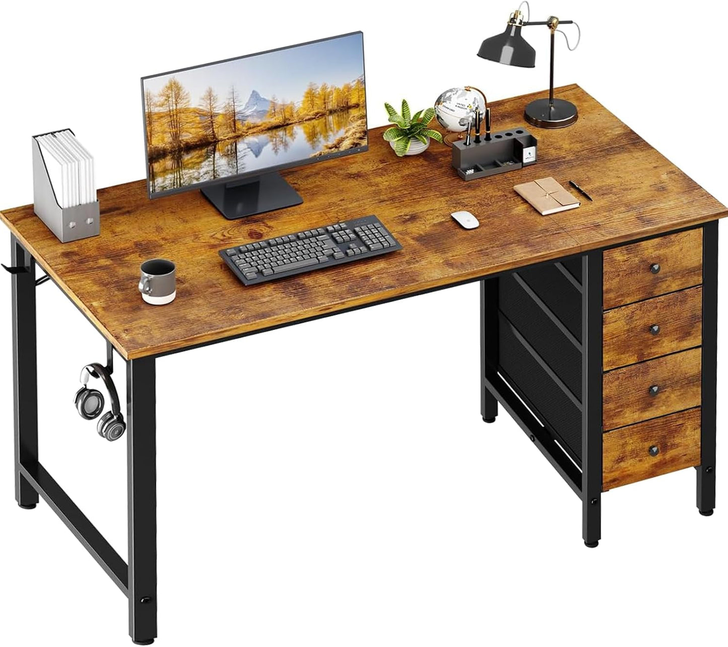 Computer Desk with Fabric Drawers - 55 Inch Long Study Work Writing