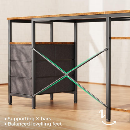 L Shaped Desk with Power Outlets, Computer Desk with 3 Drawers, 47