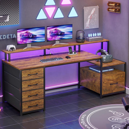 Home Office Desk with File Drawer & Power Outlet, 66'' Computer Desk
