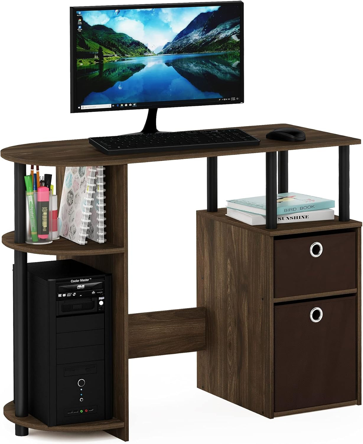 JAYA Simplistic Computer Study Desk, Columbia Walnut/Black/Dark Brown