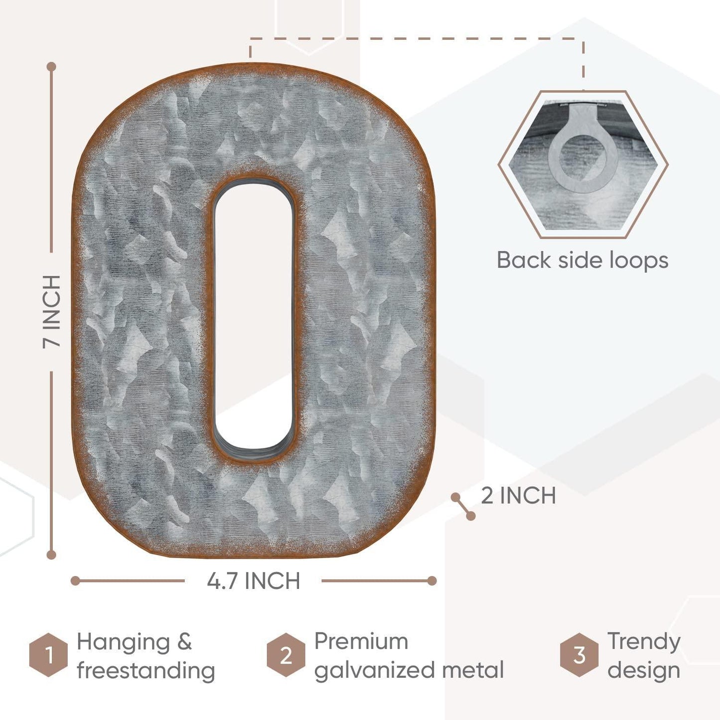 Galvanized Metal Letters for Wall Decor   3D Letter O for Hanging or