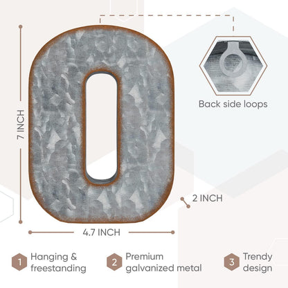 Galvanized Metal Letters for Wall Decor   3D Letter O for Hanging or