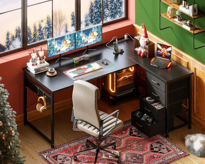 L Shaped Gaming Desk with 4 Drawers, 53" Reversible Home Office Desks