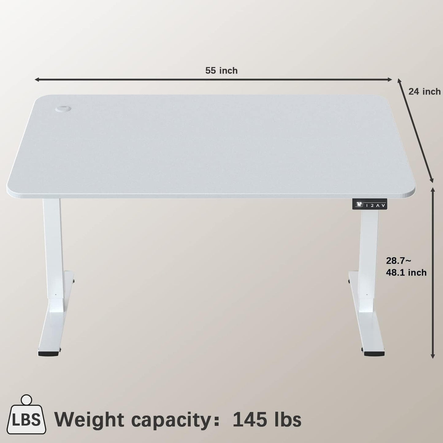 Electric Height Adjustable Standing Desk Large 55 X 24 Inches Sit