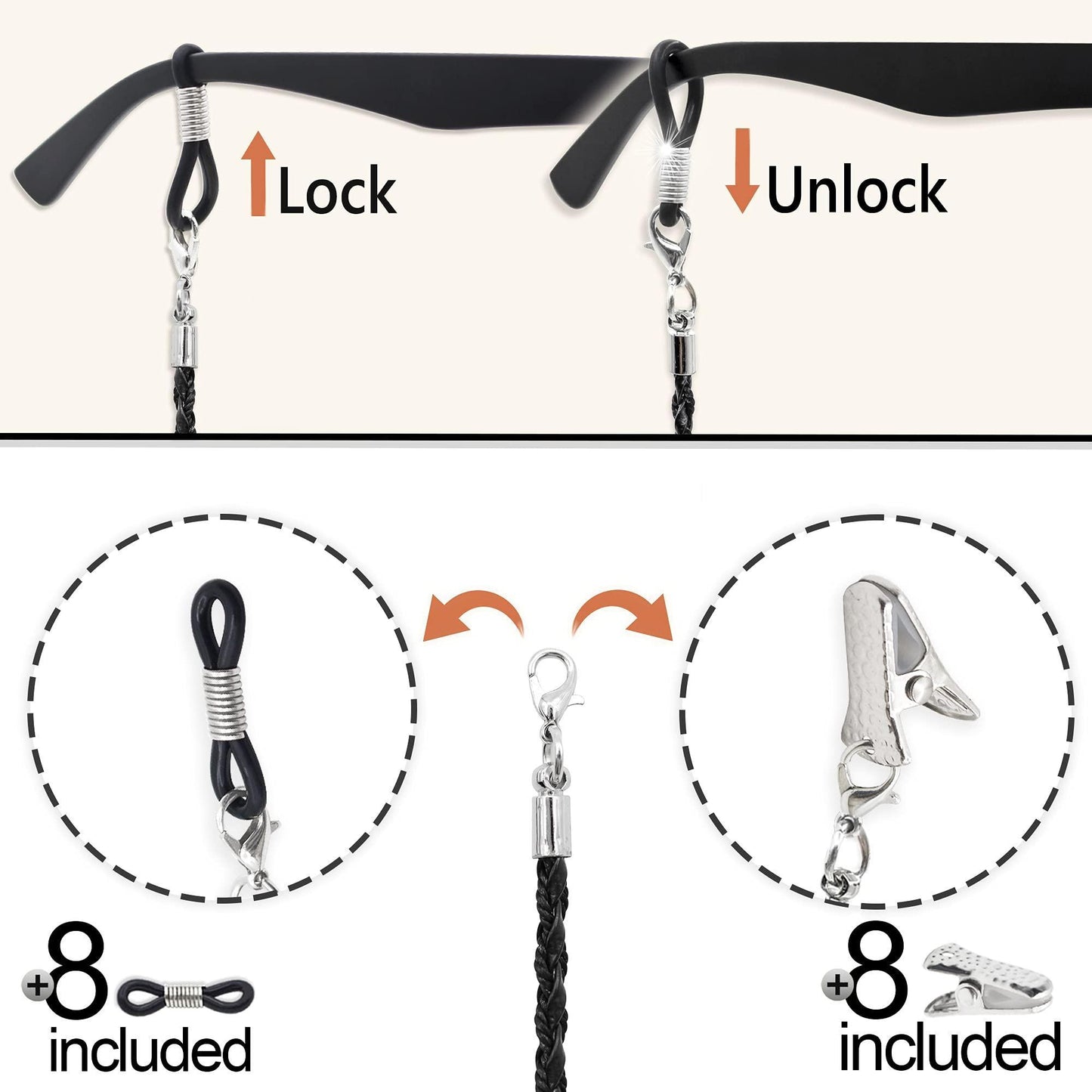 Glasses Strap Chains   Premium ECO Leather   Eyeglass Holder Strap