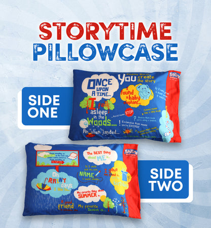 Playtime Story-Time Pillowcase. 20 Starter Sentences and Images. Blue