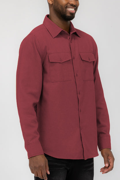 Plain Staple Plaid Brushed Flannel Shirt Jacket Shacket FL201