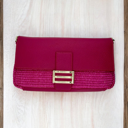 Woven Raffia and Genuine Leather Italian Leather Clutch Bag, Crossbody