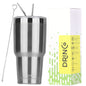 DRINCO® 30oz Insulated Tumbler Spill Proof Lid w/2 Straws (Brushed)