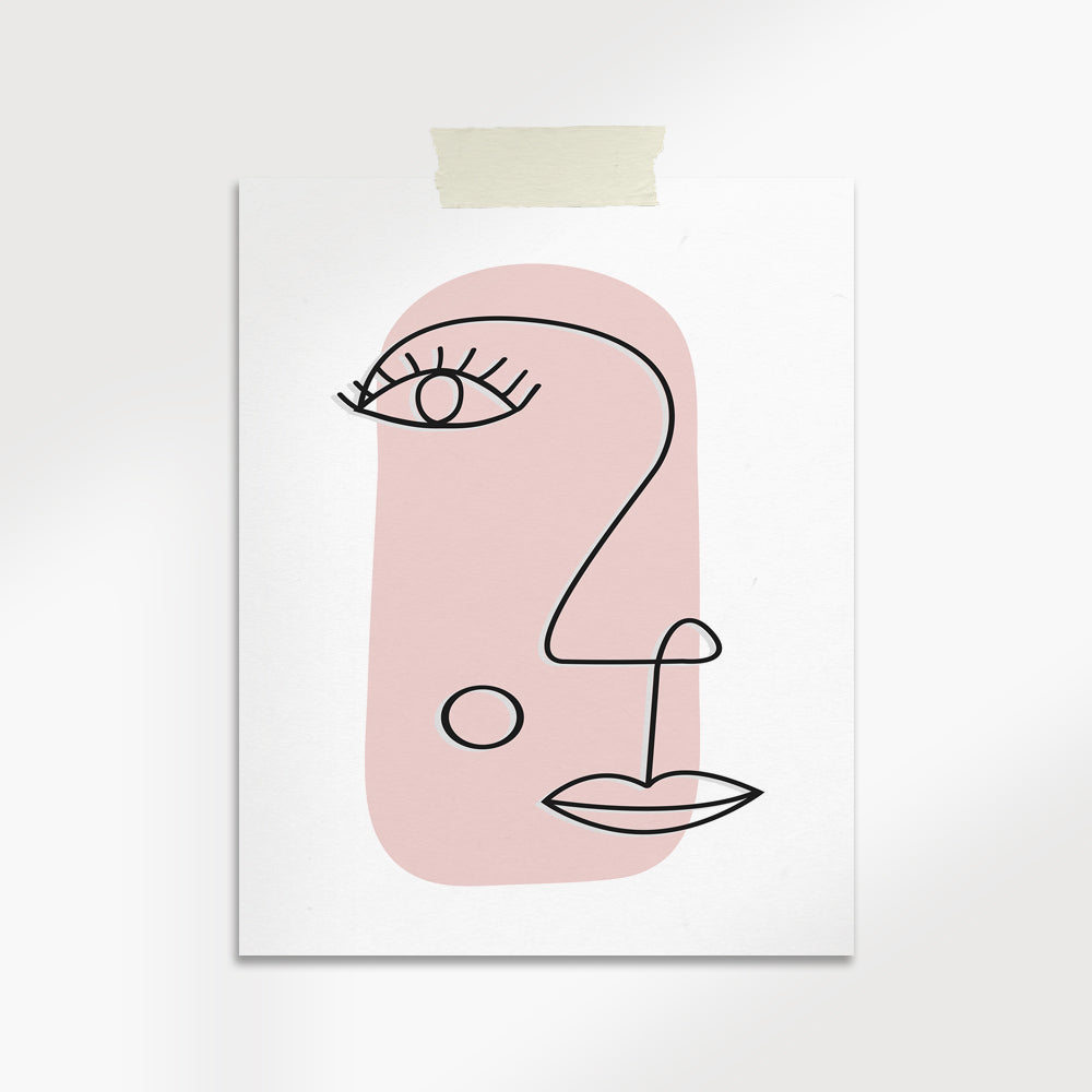 Line Art Face Pink Art Print