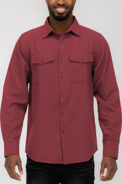 Plain Staple Plaid Brushed Flannel Shirt Jacket Shacket FL201
