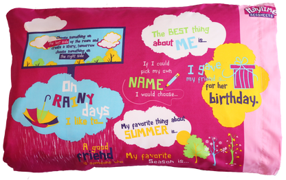 Playtime Story-Time Pillowcase. 20 Starter Sentences and Images. Pink